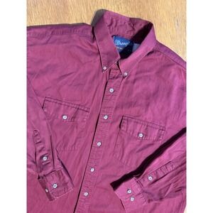 Vintage Wrangler Button Down Shirt Mens 18-35 Long Tails Fits XL Burgundy